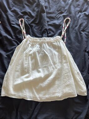 Zara White Linen-Look Spaghetti Strap Top with Embroidered Straps